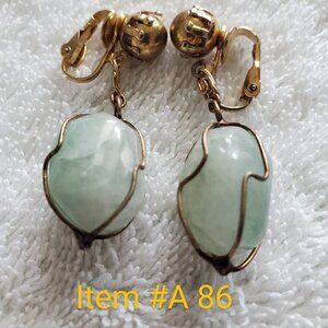 A nice pair of light green stone clip on earrings , item #A- 86,